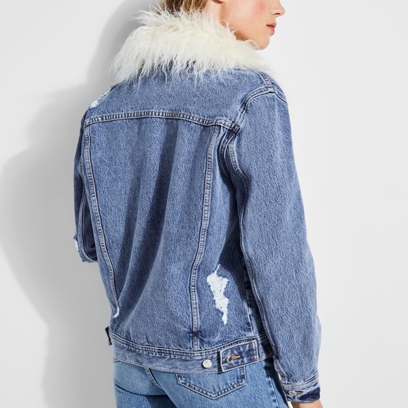 NEW GUESS 90s Iconic Faux-Fur Denim Jacket SZ S - Picture 3 of 11